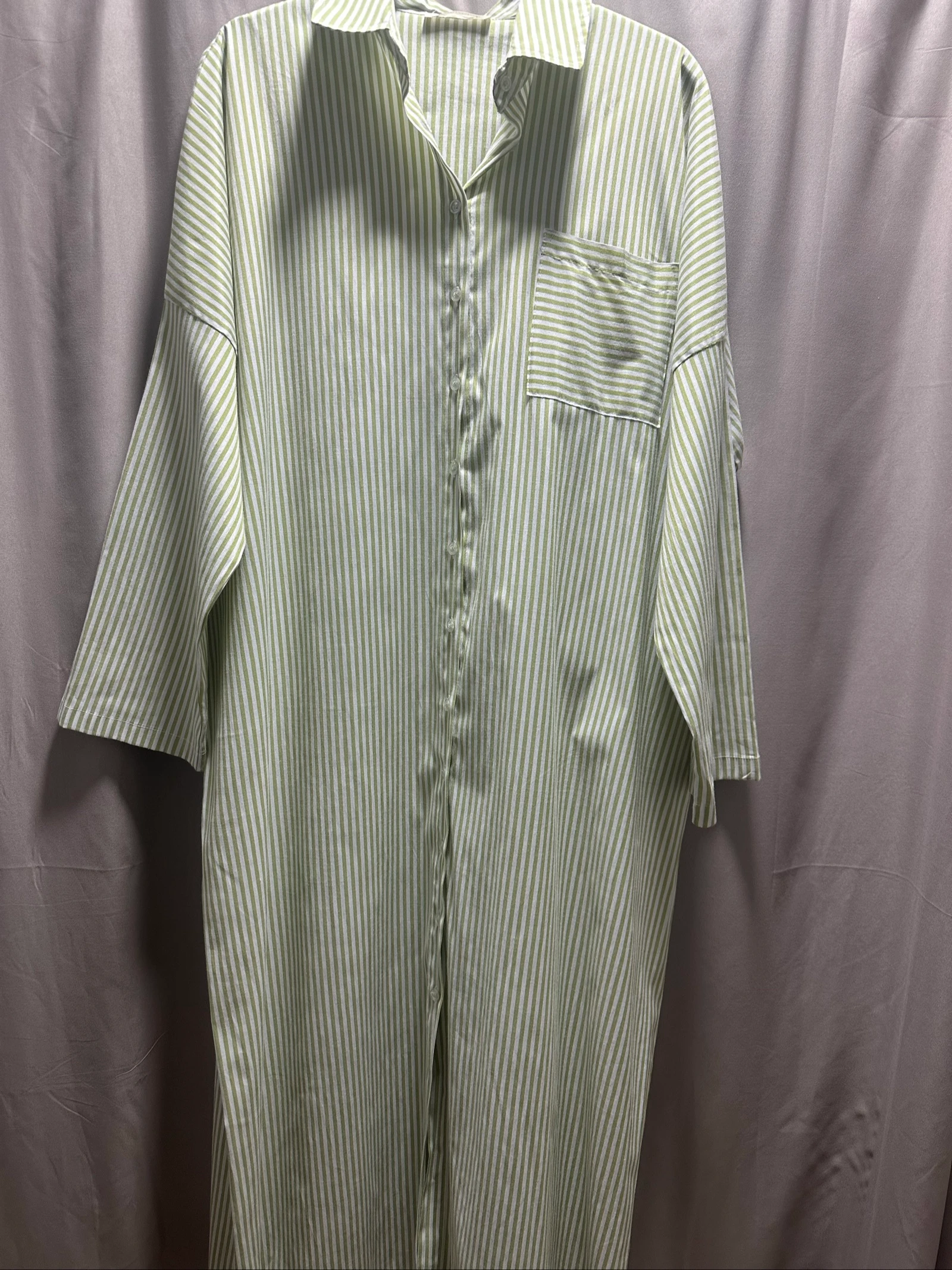 Robe chemise rayée vert blanc